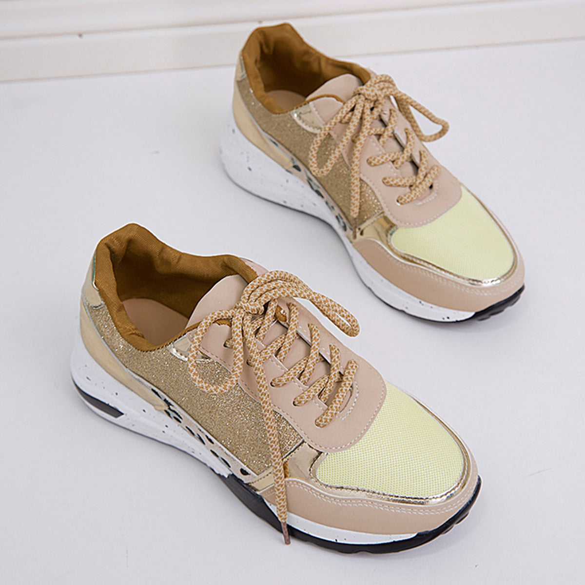 Lace-Up Round Toe Platform Sneakers-Jewearrings