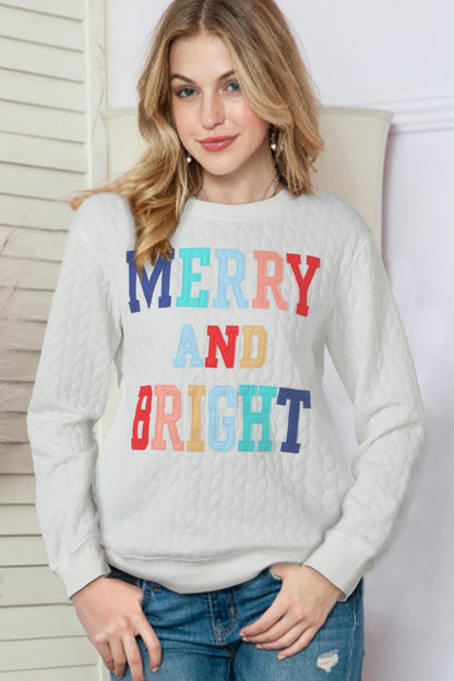 MERRY AND BRIGHT Cable Knit Pullover Sweatshirt-Jewearrings