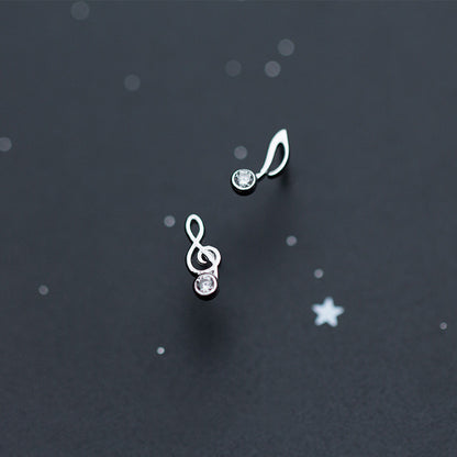 S925 Silver Musical Note Earrings Female Korean Sweet Asymmetrical Earrings With Diamonds-Jewearrings