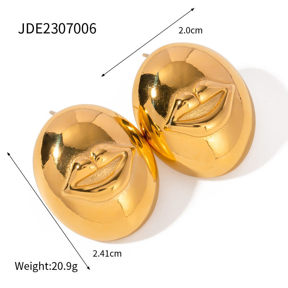 Fashion Lip Shape Ball Stud Earrings High-grade Simple Titanium Steel Earrings-Jewearrings