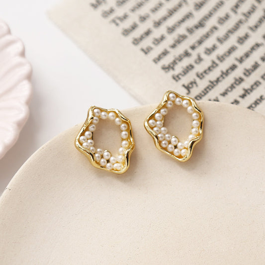 Irregular geometric broken pearl earrings-Jewearrings