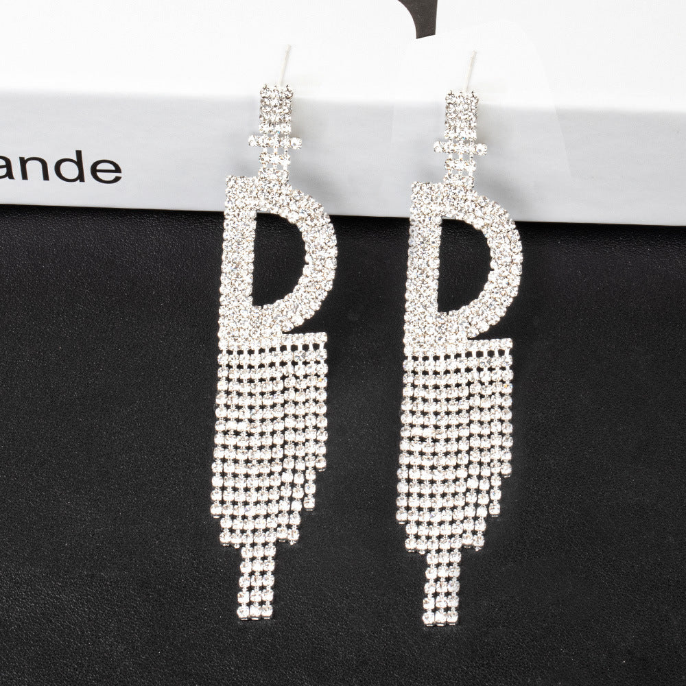 Fashion Jewelry 925 Silver Needle Ornaments Rhinestone Letter B Earrings Banquet Tassel Ear Ornaments Female-Jewearrings