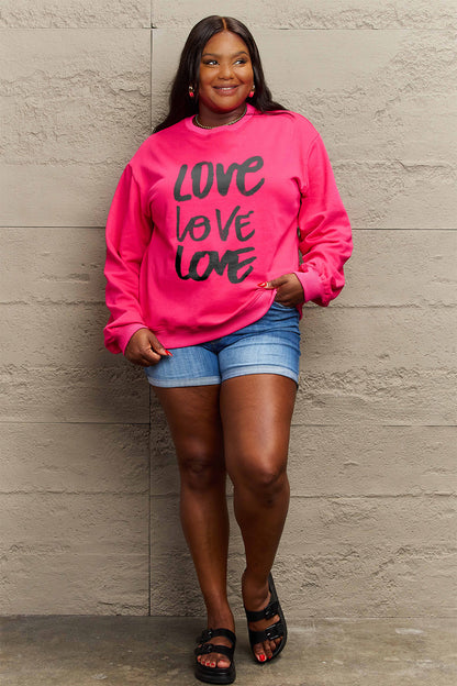 Simply Love Full Size LOVE Round Neck Sweatshirt-Jewearrings