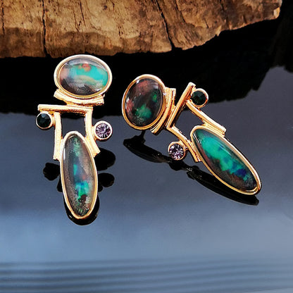 Vintage Gold Color Moonstone Opal Earrings Ladies Luxury Purple Green Crystal Personality-Jewearrings