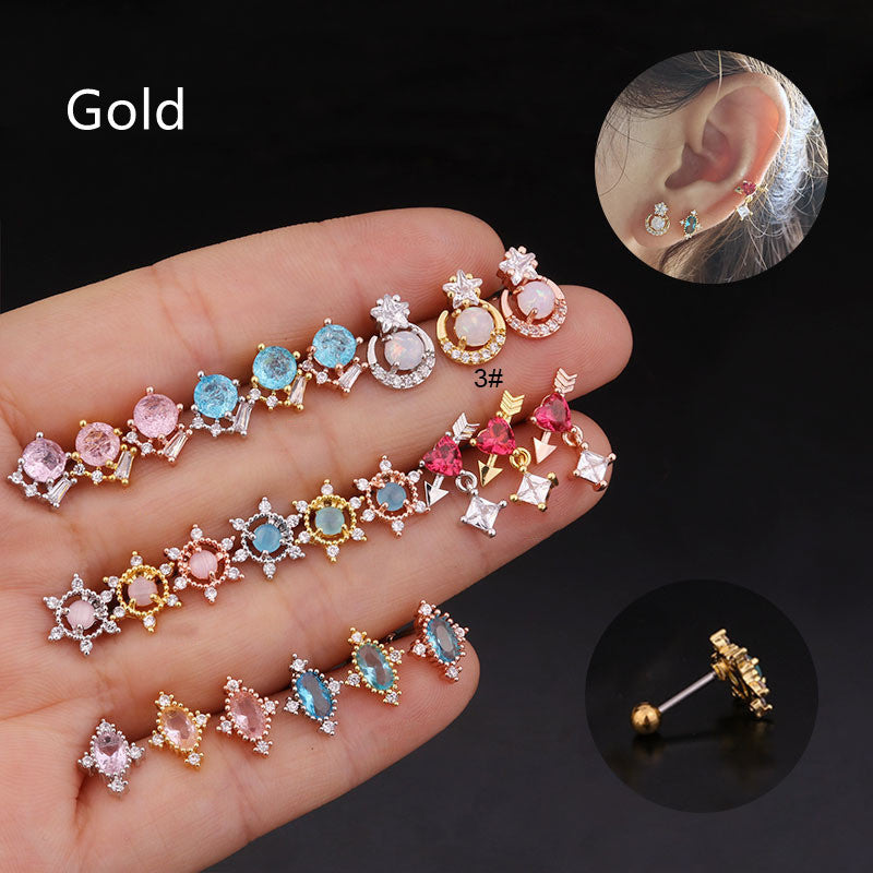 Women's Colored Round Zircon Stainless Steel Stud Earrings-Jewearrings