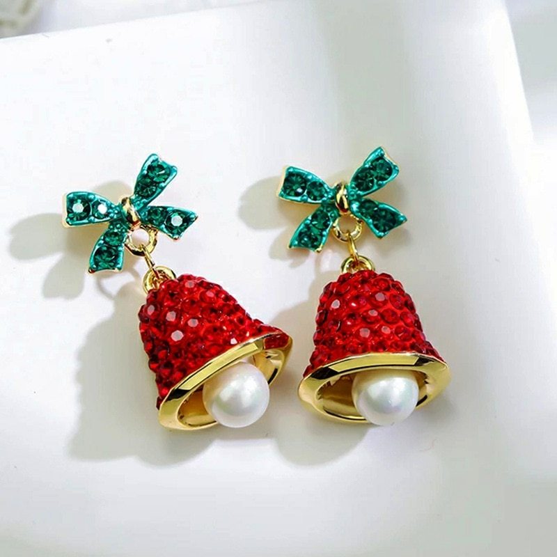 Christmas bow wind chimes earrings-Jewearrings