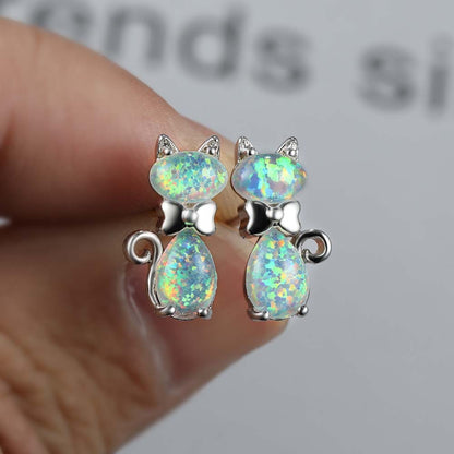 Sweet and lovely bow platinum cat earrings-Jewearrings