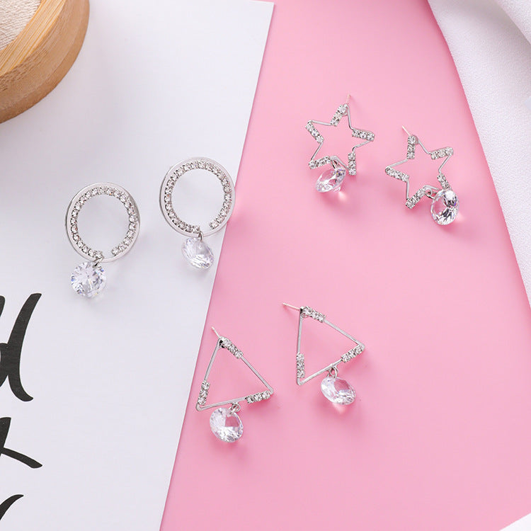 925 silver needle five-pointed star stud earrings simple geometric ring zircon earrings earrings-Jewearrings