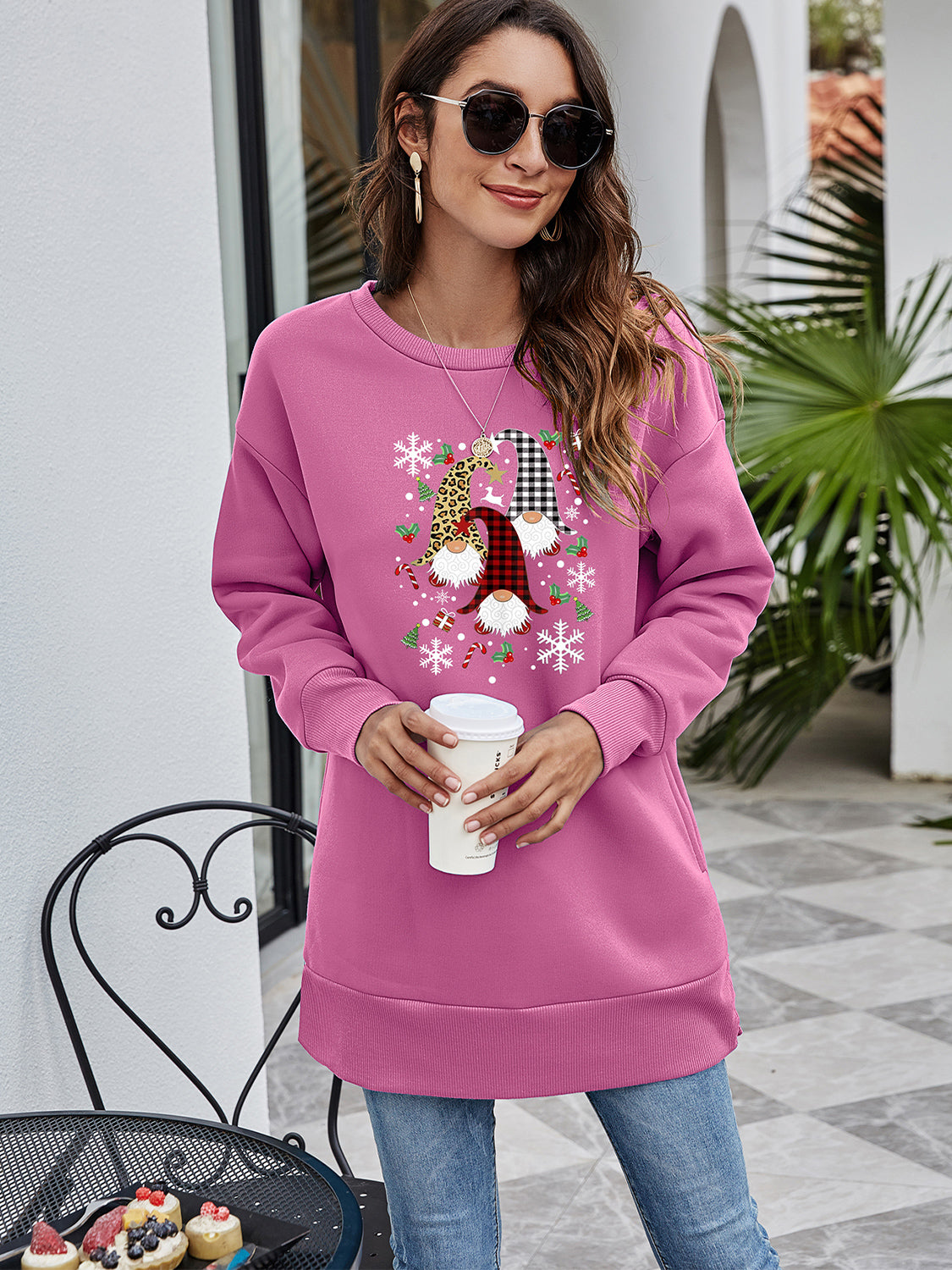 Graphic Round Neck Dropped Shoulder Sweatshirt-Jewearrings