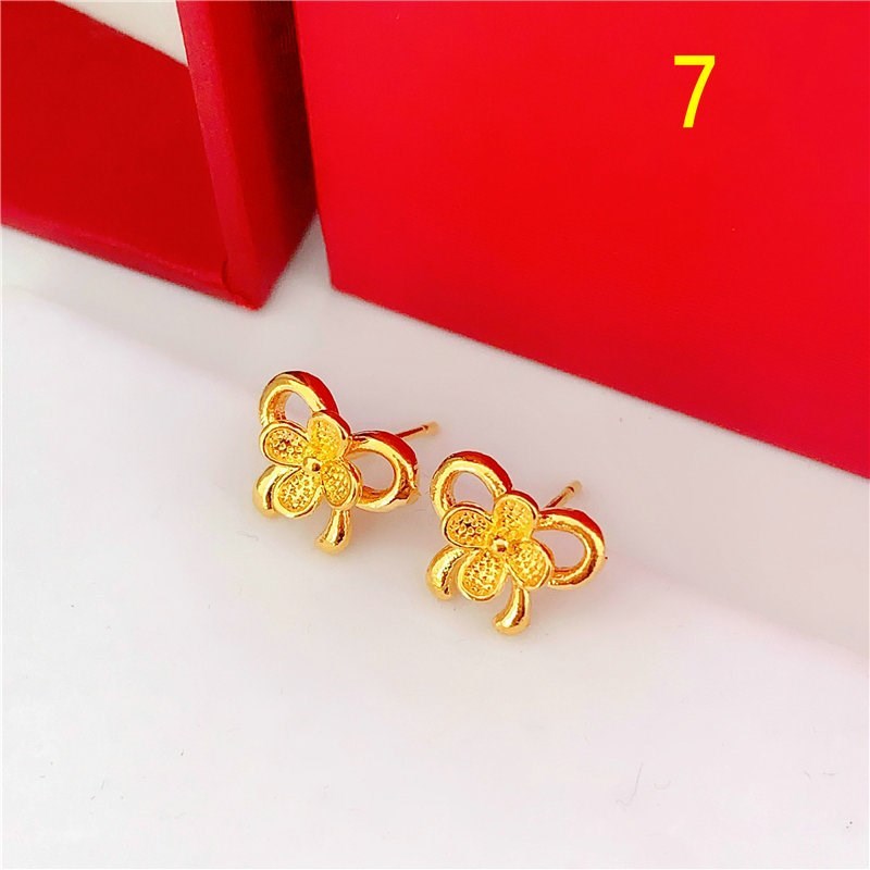 Variety Of Rose Flower Sand Gold Glossy Round Bead Earrings-Jewearrings