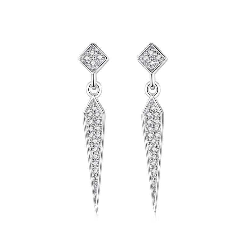 Women's Sterling Silver Geometric Stud Earrings With Diamonds-Jewearrings