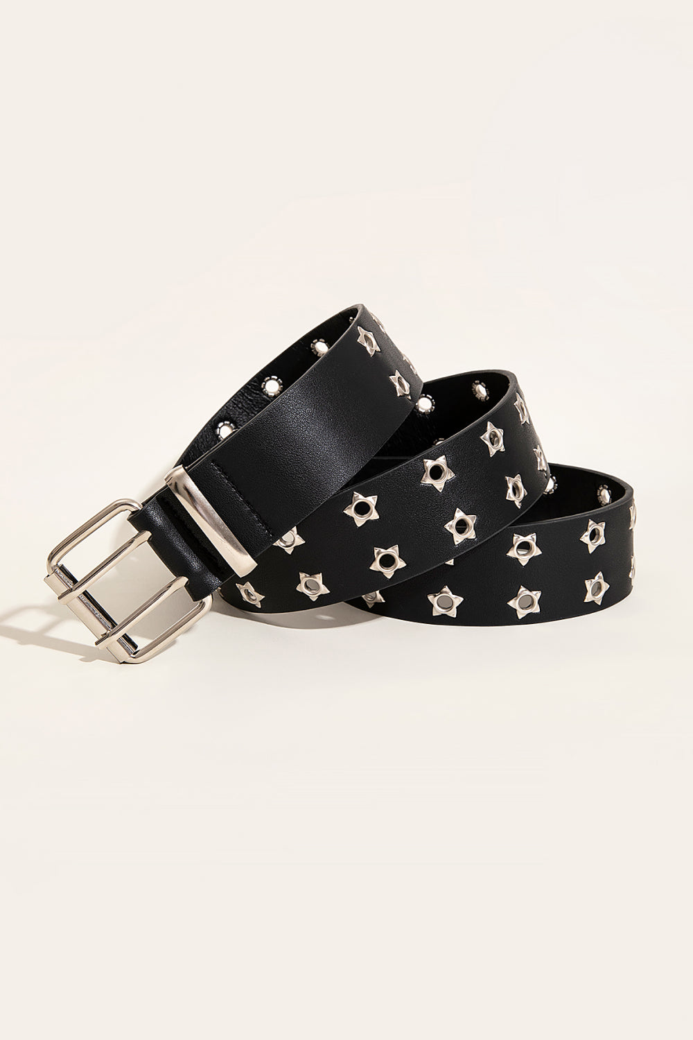 Double Row Star Grommet PU Leather Belt-Jewearrings