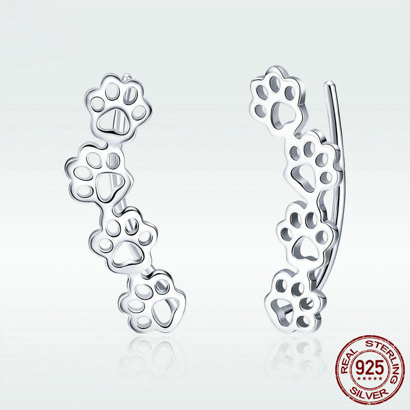 Cute Pet Paw Print S925 Sterling Silver Stud Earrings-Jewearrings