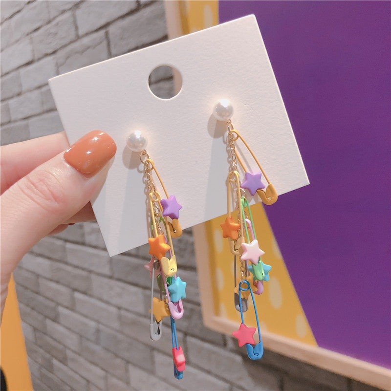 Star tassel paper clip earrings-Jewearrings