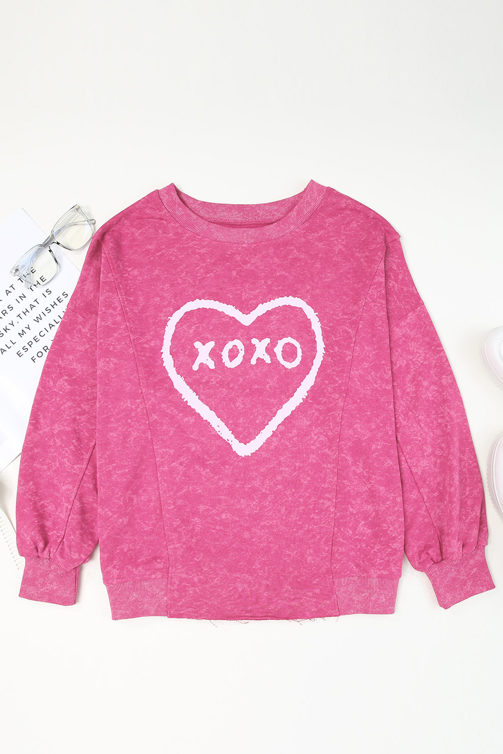 XOXO Heart Graphic Round Neck Long Sleeve Sweatshirt-Jewearrings