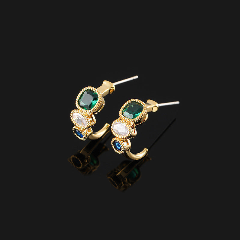 French Contrast Emerald Zircon Earrings-Jewearrings