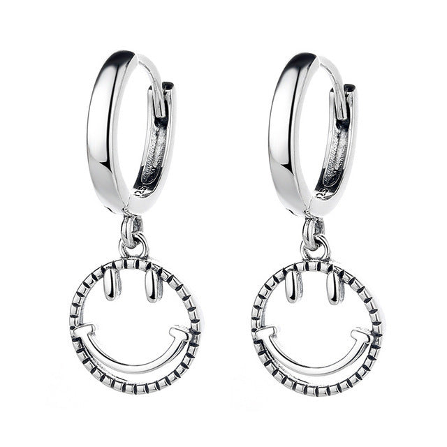 Fashionable Personality Smiley Tag Earrings In Sterling Silver-Jewearrings