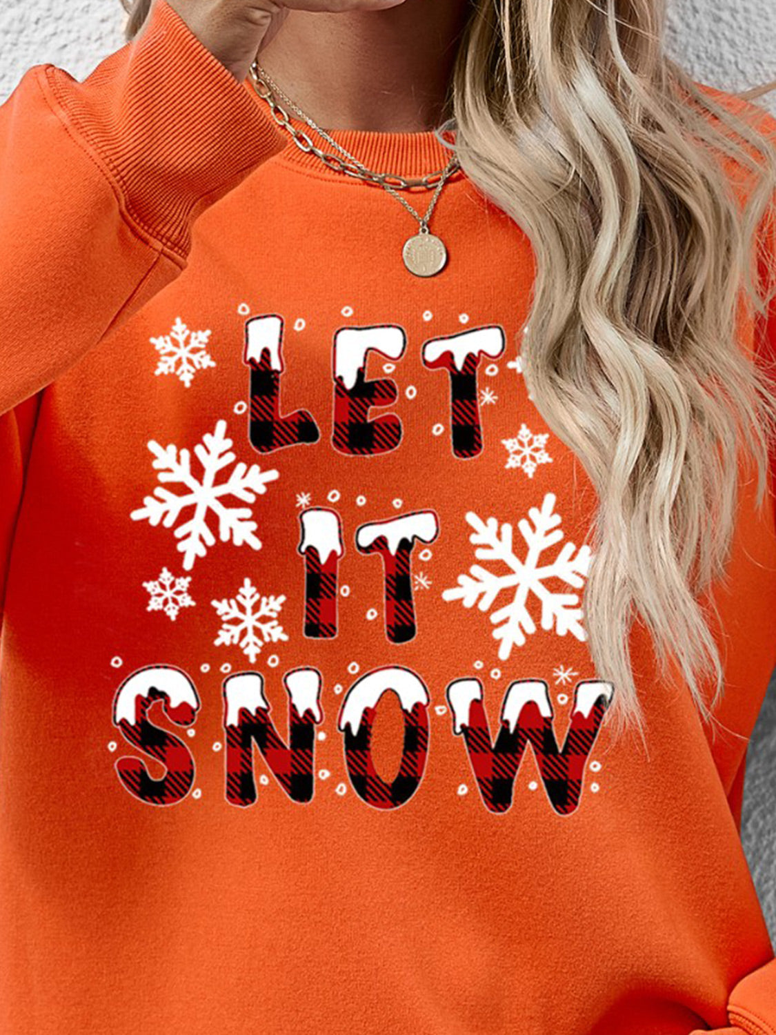 LET IT SNOW Round Neck Long Sleeve Sweatshirt-Jewearrings