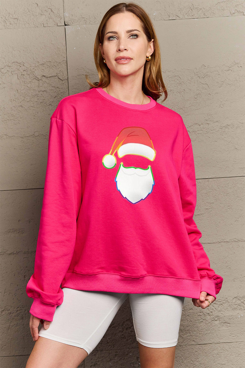 Simply Love Full Size Rainbow Santa Graphic Round Neck Sweatshirt-Jewearrings