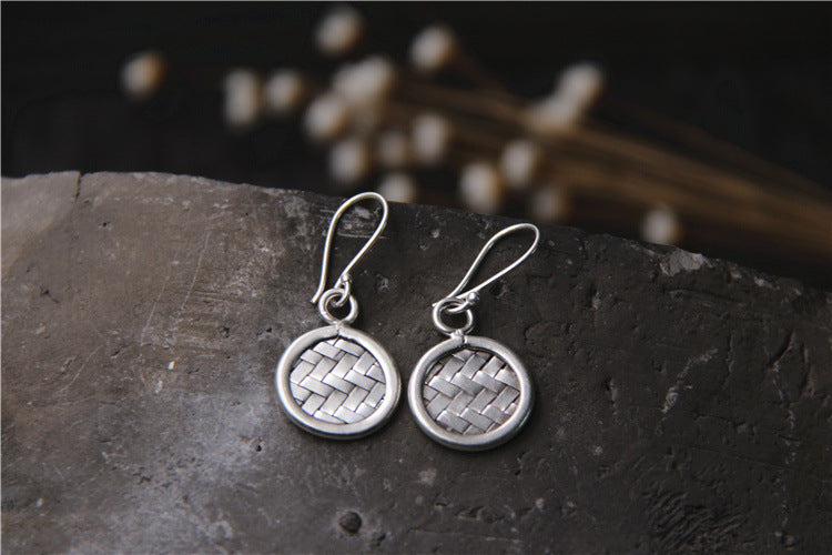 Round Badge 925 Sterling Silver Braided Earrings-Jewearrings