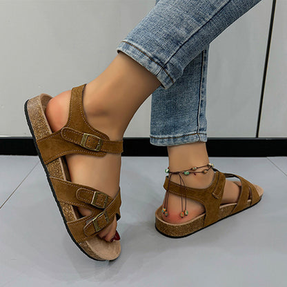 Open Toe Flat Buckle Sandals-Jewearrings