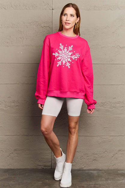 Simply Love Full Size Snowflake Graphic Sweatshirt-Jewearrings