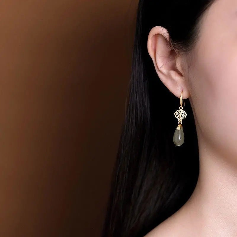 Silver Gilt Magnolia Flower Personality Retro Chinese Women's Earrings-Jewearrings