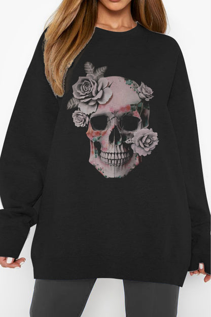 Simply Love Simply Love Full Size Dropped Shoulder SKULL Graphic Sweatshirt-Jewearrings