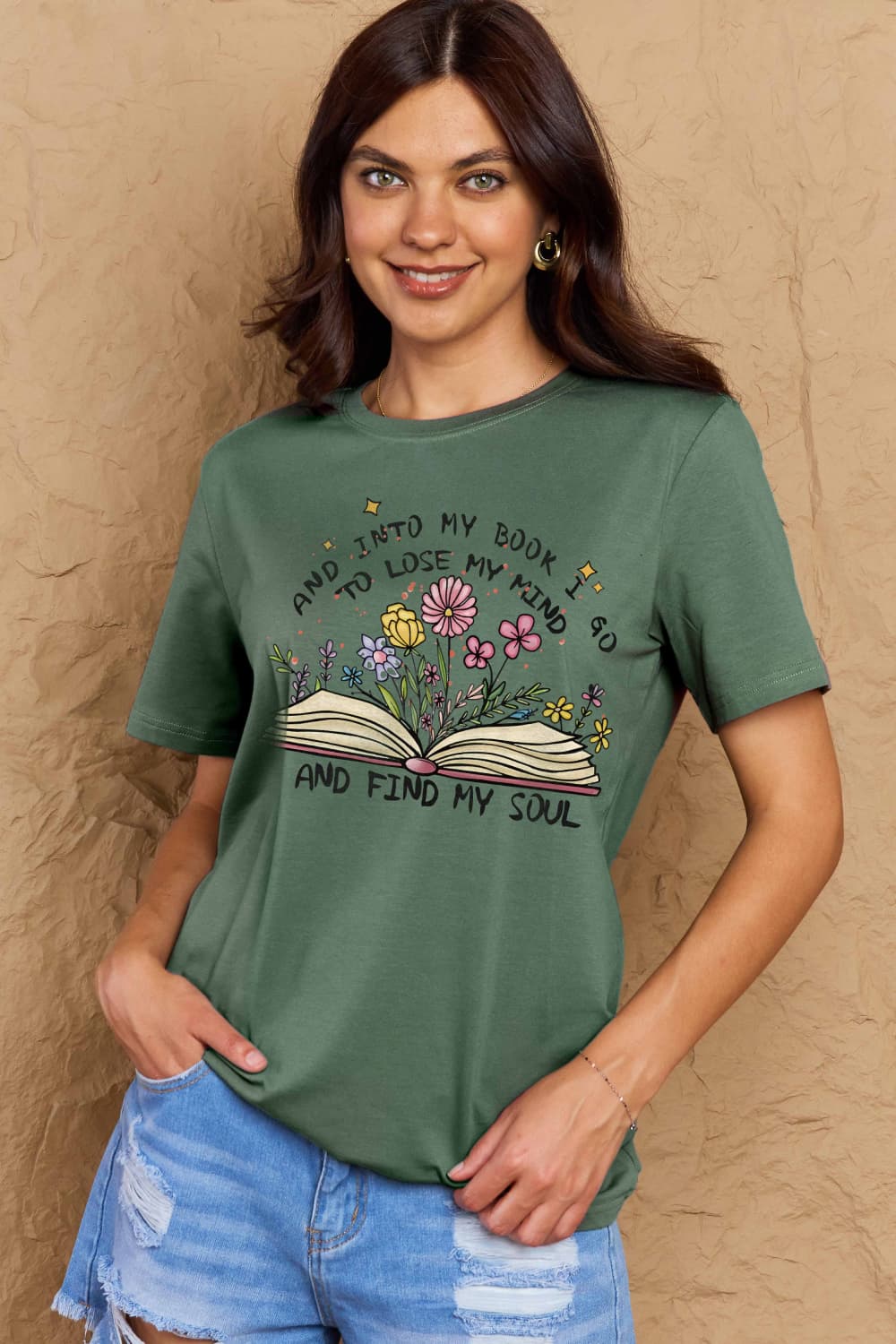 Simply Love Full Size Book & Flower Graphic Cotton Tee-Jewearrings