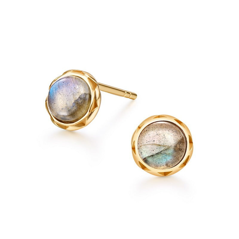 Simple Style 925 Sterling Silver Labradorite Round Earrings-Jewearrings