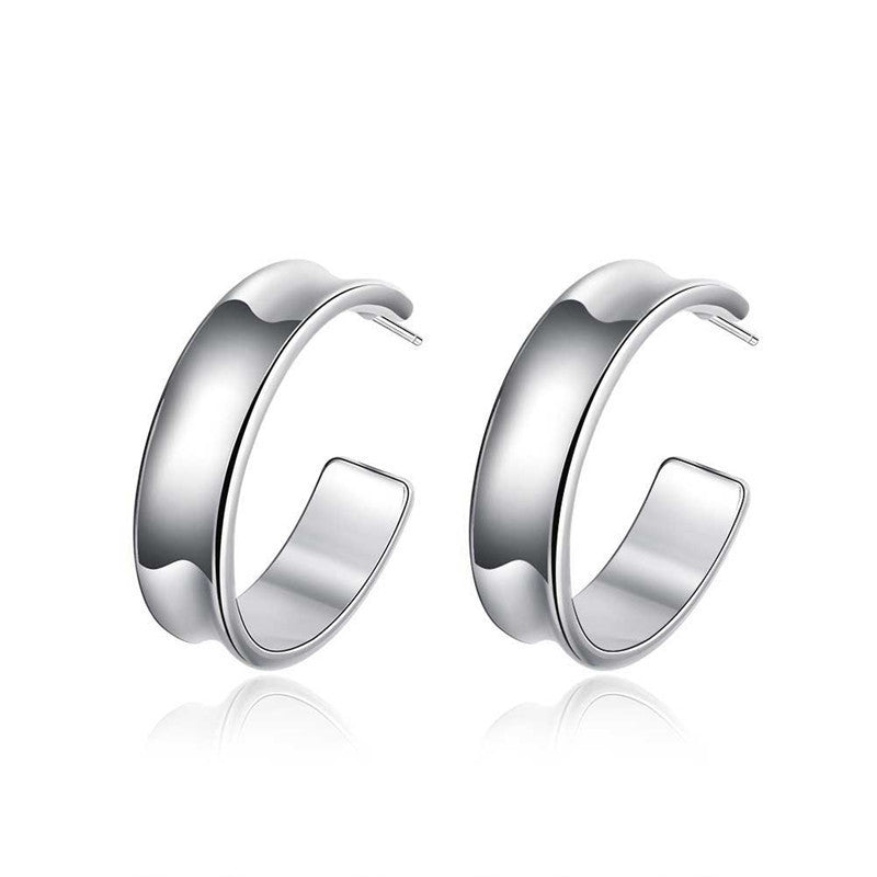 Silver Plated Glossy Half Round Stud Earrings-Jewearrings