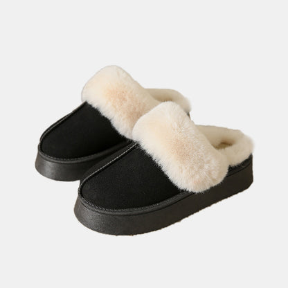 Center-Seam Furry Chunky Platform Slippers-Jewearrings