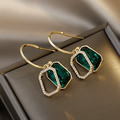 Sterling Silver Needle Light Luxury Minority Emerald Elegant Crystal Stud Earrings-Jewearrings