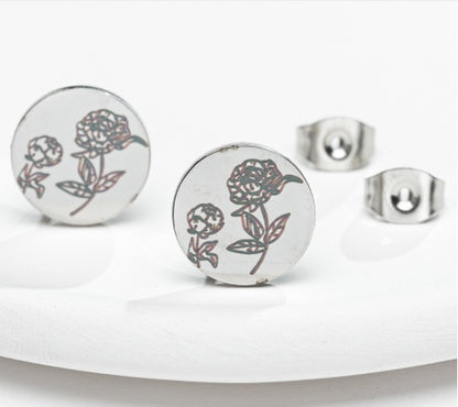 Fashion Animal Flower Etched Stud Earrings-Jewearrings