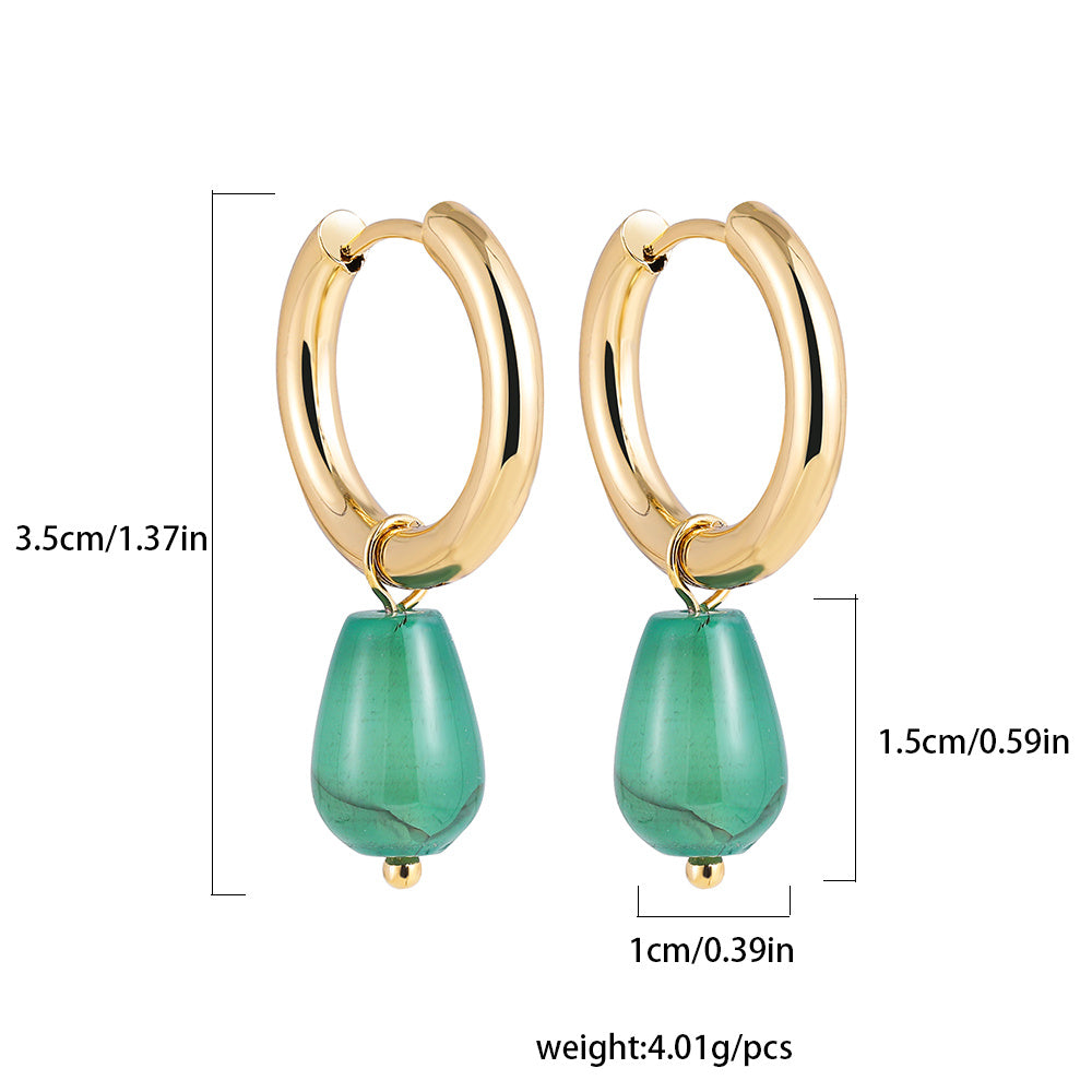 Women's Bohemian Handmade Natural Stone Bead Hoop Earrings-Jewearrings