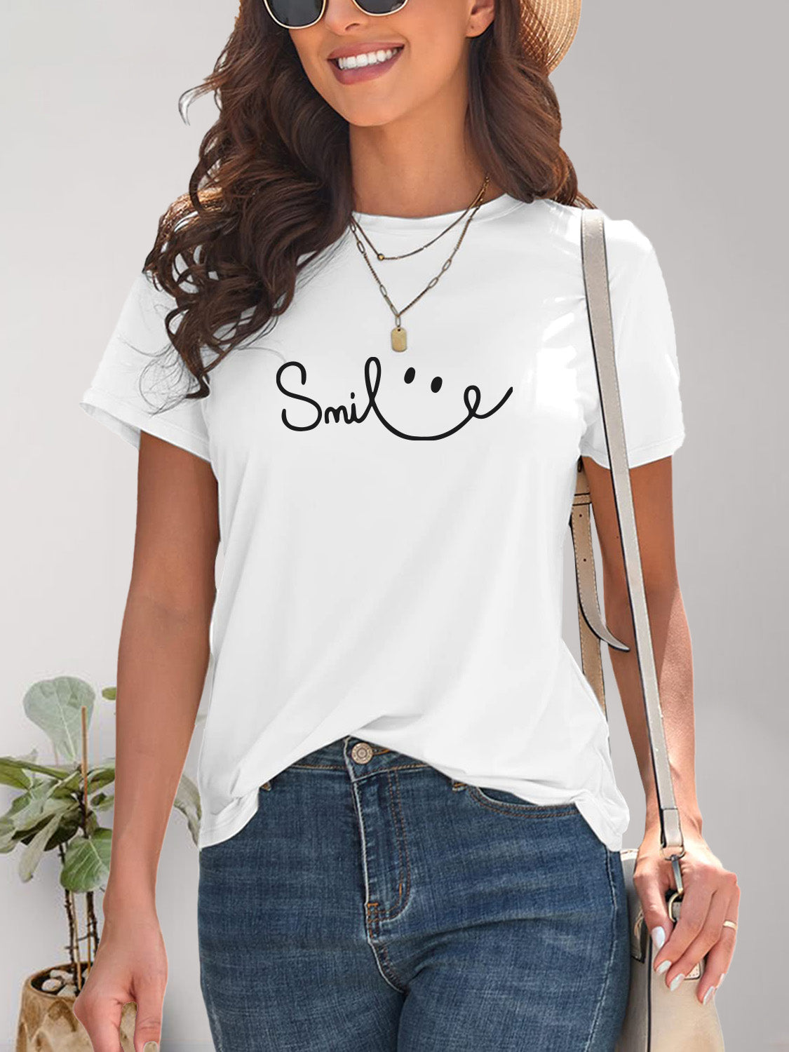 SMILE Round Neck Short Sleeve T-Shirt-Jewearrings