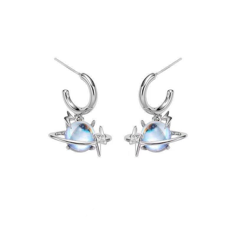 Women's Fashion Creative Moonstone Saturn Stud Earrings-Jewearrings