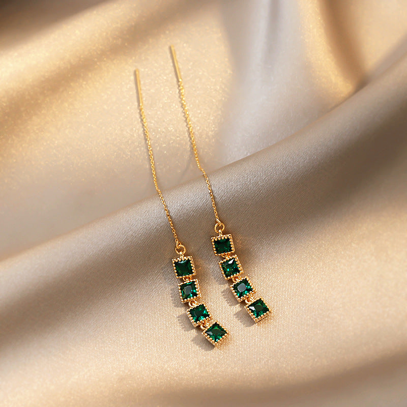 Emerald Earline Women's Long Square Tassel Earrings-Jewearrings