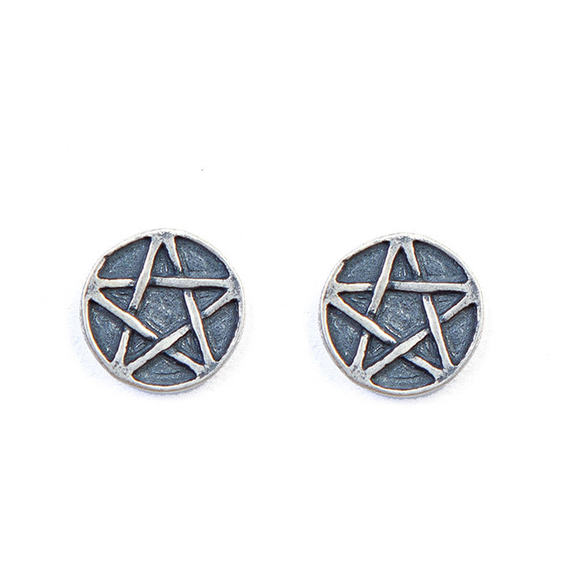 Sterling Silver Pentagram Vintage Personality Stud Earrings-Jewearrings