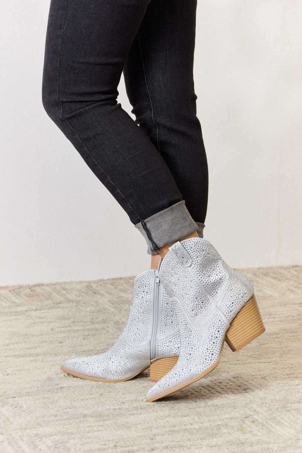 East Lion Corp Rhinestone Ankle Cowboy Boots-Jewearrings