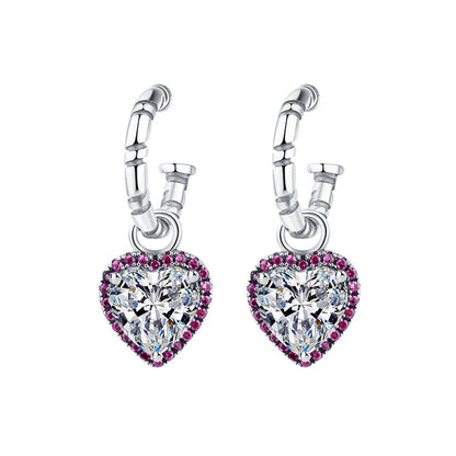 Sterling Silver Peach Heart Set Zircon Personalized Versatile Earrings-Jewearrings