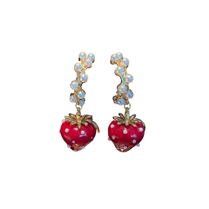 Original Retro Pearl Strawberry Earrings For Women Special-interest Design-Jewearrings