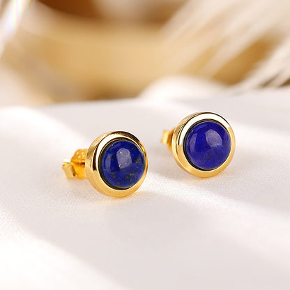 S925 Sterling Silver Gold-plated Lapis Ball Stud Earrings-Jewearrings