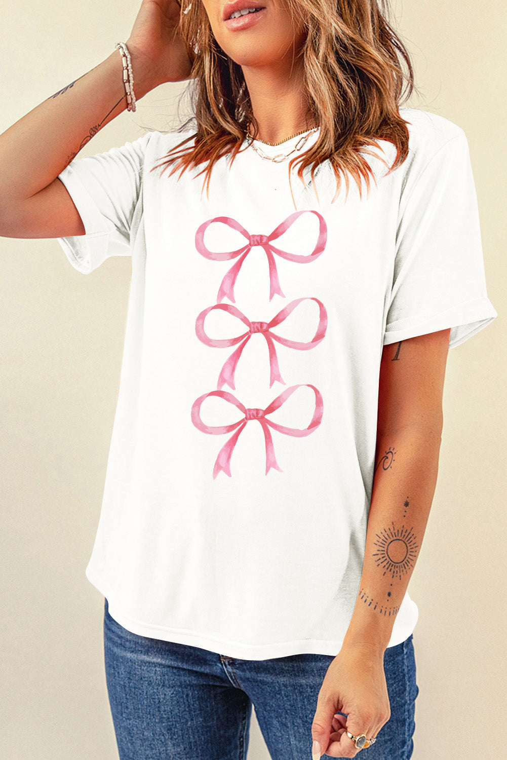 Bow Graphic Round Neck Short Sleeve T-Shirt-Jewearrings