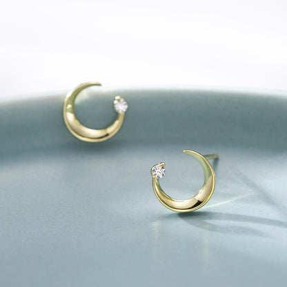 Sterling Silver Moon Girl Simple Temperament Stud Earrings-Jewearrings