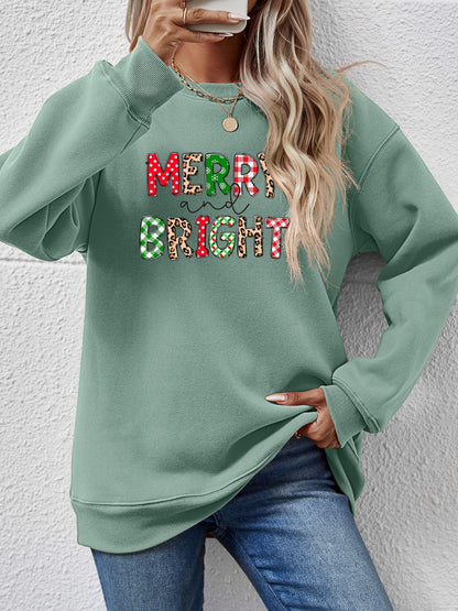 MERRY AND BRIGHT Round Neck Sweatshirt-Jewearrings