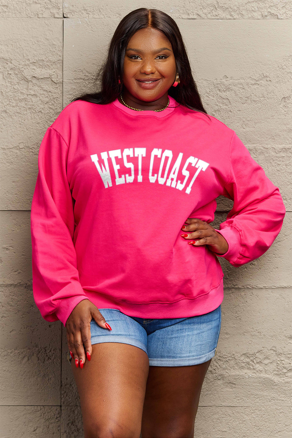 Simply Love Full Size WEST COAST Graphic Long Sleeve Sweatshirt-Jewearrings