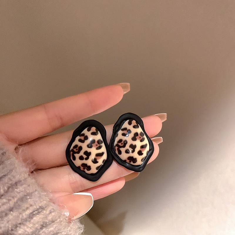 Silver Needle Irregular Leopard Print Earrings Niche Design Sense-Jewearrings