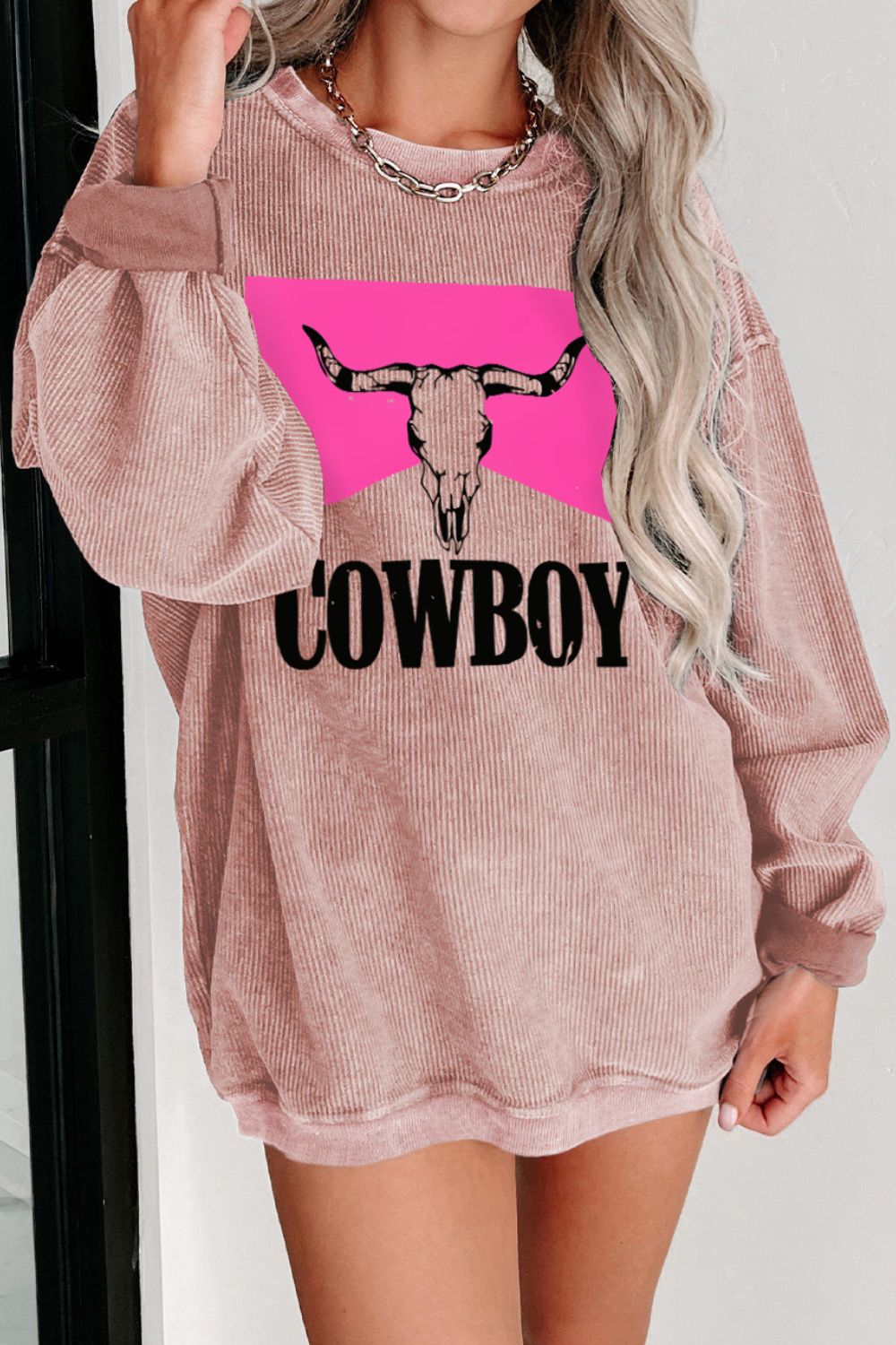 COWBOY Graphic Round Neck Sweatshirt-Jewearrings