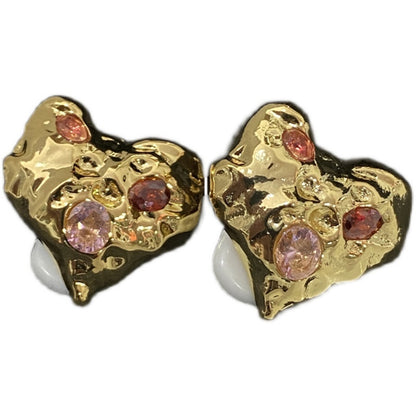 Women's Love Gemstone Ear Clips Temperament Metal Stud Earrings-Jewearrings